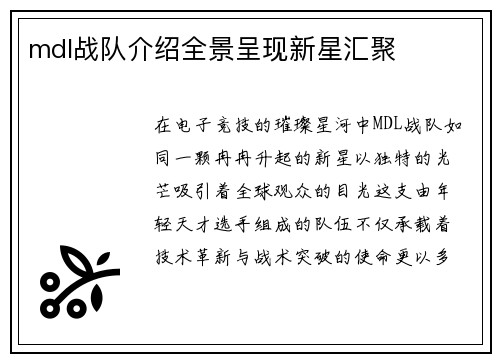 mdl战队介绍全景呈现新星汇聚