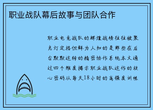 职业战队幕后故事与团队合作